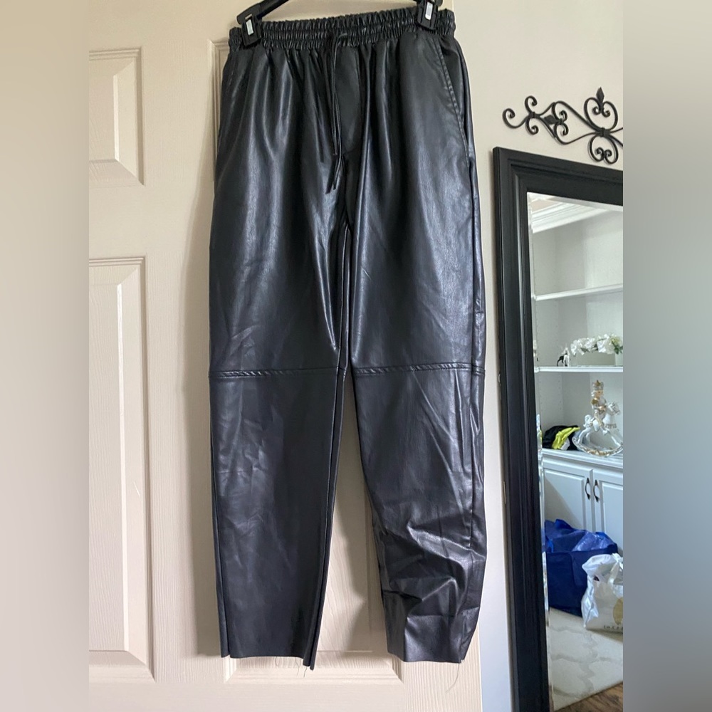 black leather pants cropped